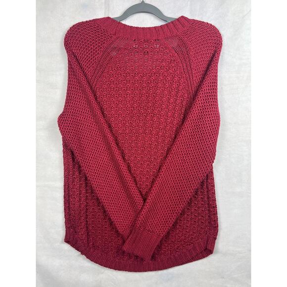 Calvin Klein Jeans Women's Large Red Open Knit Sweater Acrylic Nylon Chunky EUC - Picture 6 of 10